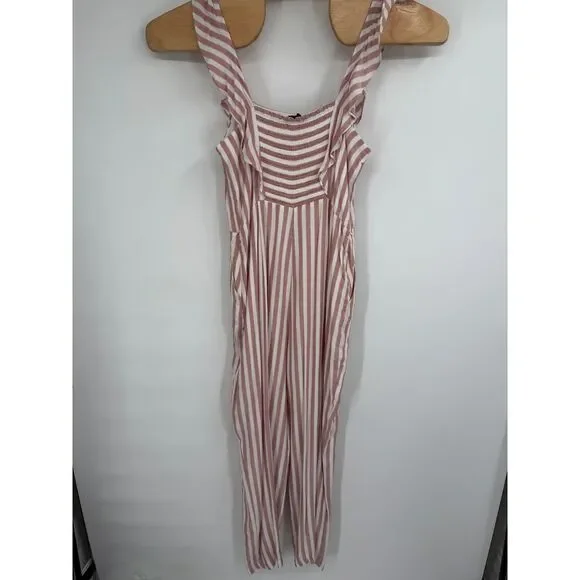 $229 Paige Women's Marino Ruffle Trim Sleeveless Striped Jumpsuit NWT Sz L - Picture 10 of 11